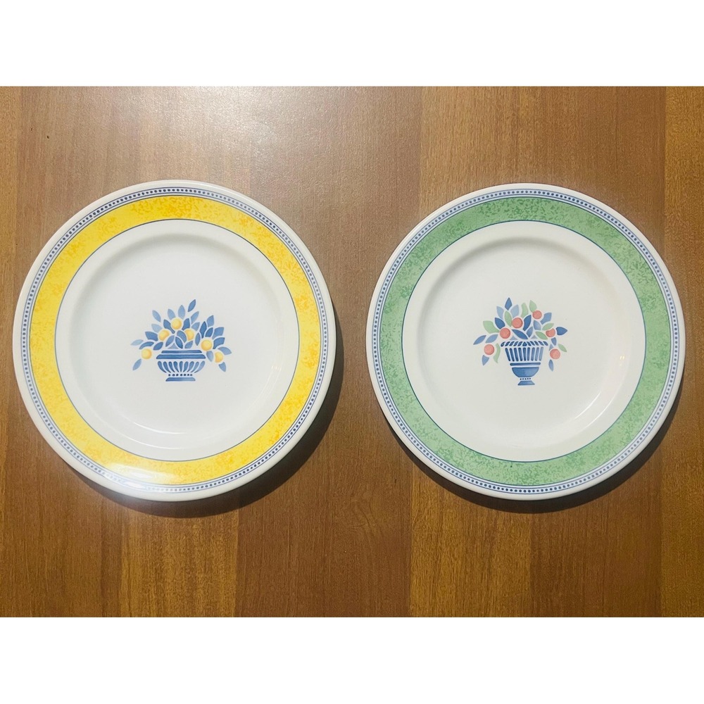 Johnson Brothers JARDINIERE Salad Plates Green / Yellow Border - Set of 2